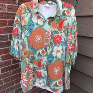 TIANELLO SS Floral Print Tunic Length Top Sz 2X